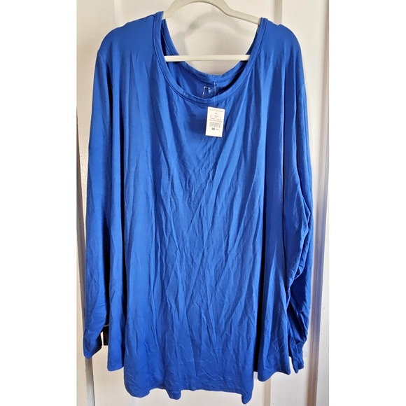 NWT ASHLEY STEWART back to basics tagfree blue Rayon long sleeve T 34/36 - Picture 1 of 8